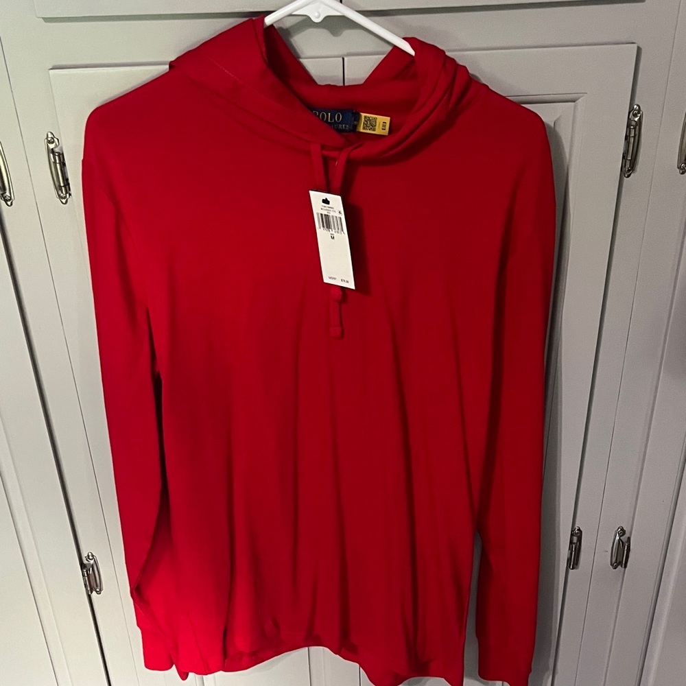 NWT Ralph Lauren Vibrant Red Polo lightweight Hoodie, medium